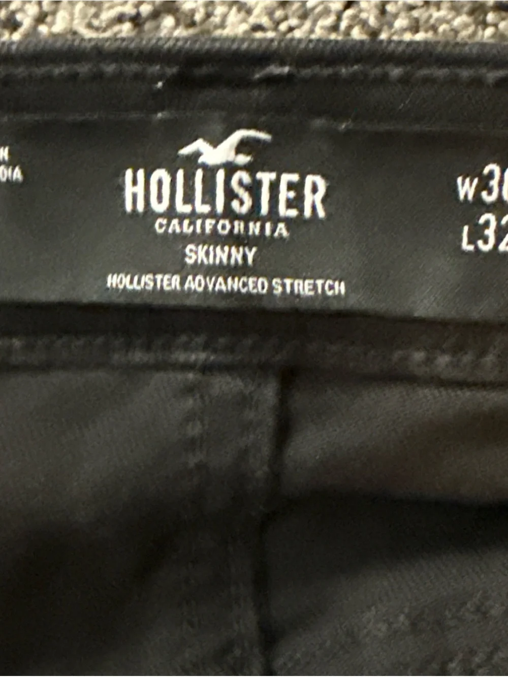 Hollister Skinny Advanced Stretch Black Jeans 36x32 Distressed Knees Men
